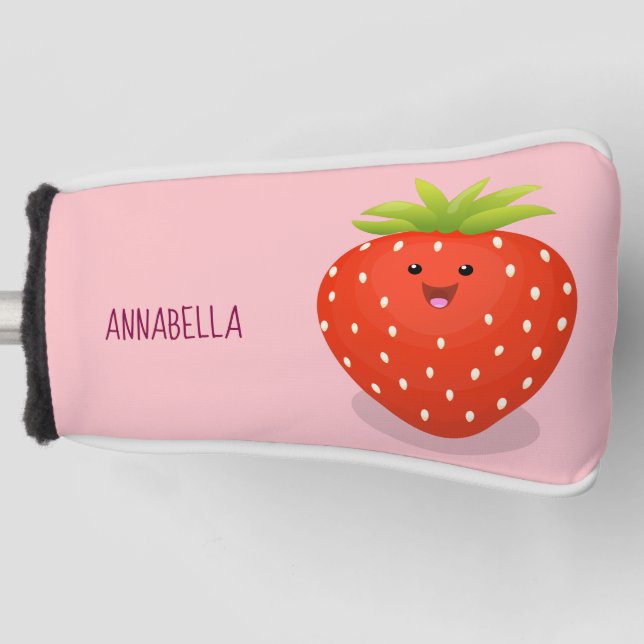 Cute kawaii strawberry cartoon illustration golf head cover (Front)