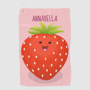 Cute kawaii strawberry cartoon illustration golf towel