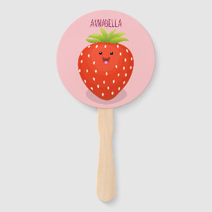 Cute kawaii strawberry cartoon illustration hand fan