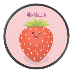 Cute kawaii strawberry cartoon illustration hockey puck