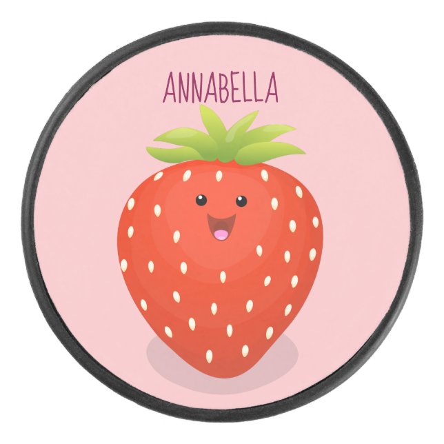 Cute kawaii strawberry cartoon illustration hockey puck (Front)