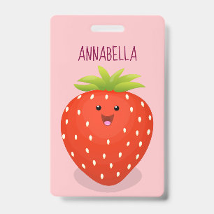 Cute kawaii strawberry cartoon illustration ID badge