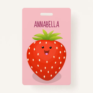 Cute kawaii strawberry cartoon illustration ID badge
