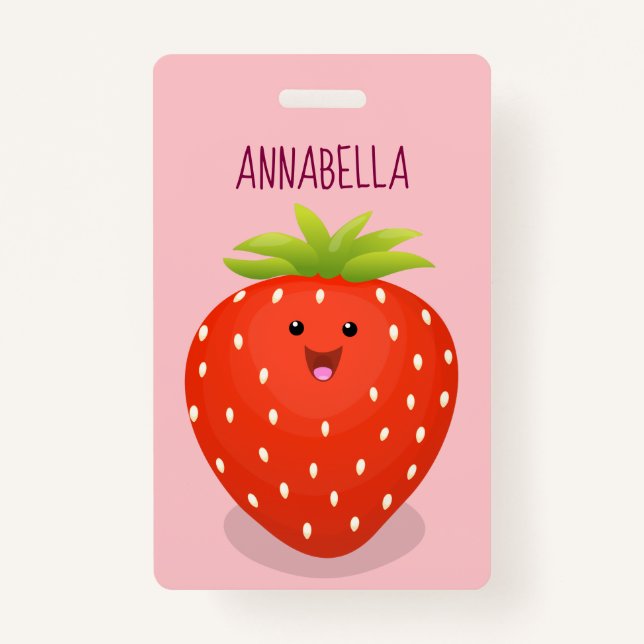 Cute kawaii strawberry cartoon illustration ID badge (Front)