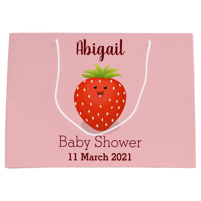 Cute kawaii strawberry cartoon illustration  large gift bag (Front)