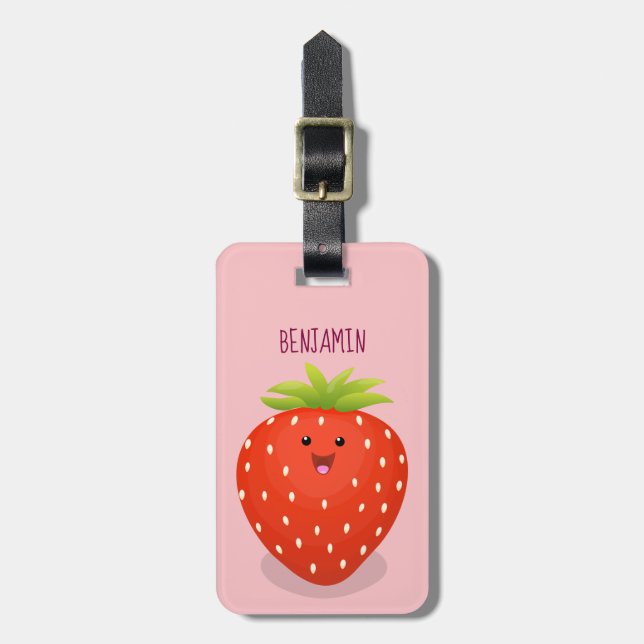 Cute kawaii strawberry cartoon illustration luggage tag (Front Vertical)