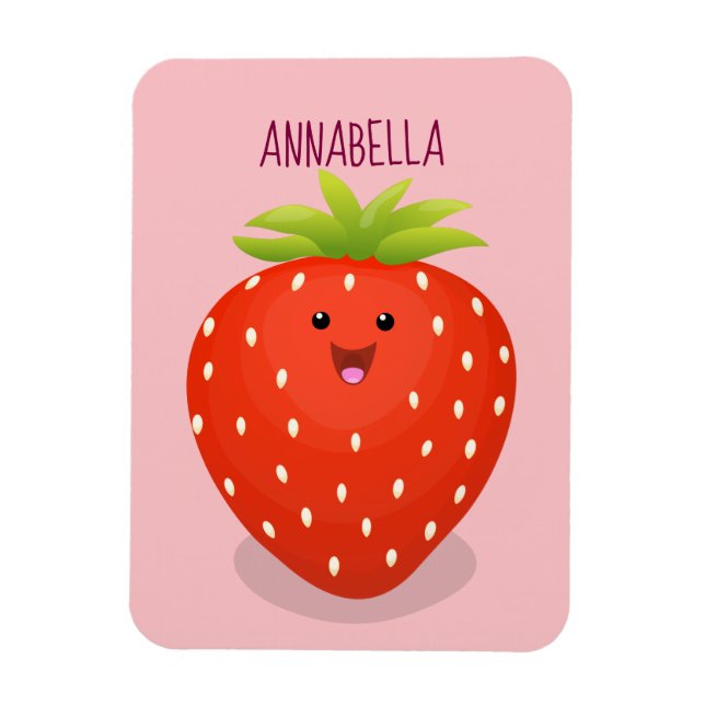 Cute kawaii strawberry cartoon illustration magnet (Vertical)