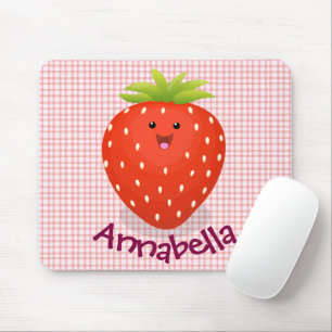 Cute kawaii strawberry cartoon illustration mouse mat