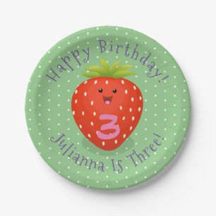 Cute kawaii strawberry cartoon illustration paper plate
