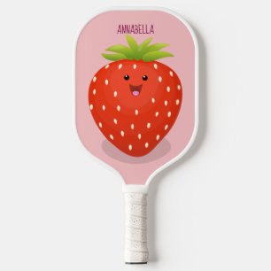 Cute kawaii strawberry cartoon illustration  pickleball paddle
