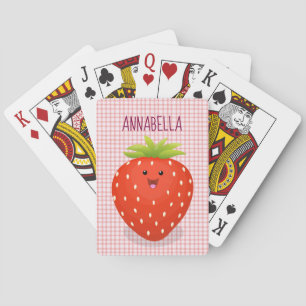 Cute kawaii strawberry cartoon illustration playing cards