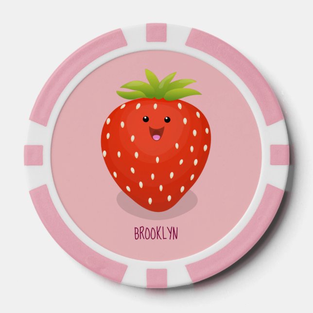 Cute kawaii strawberry cartoon illustration poker chips (Front)
