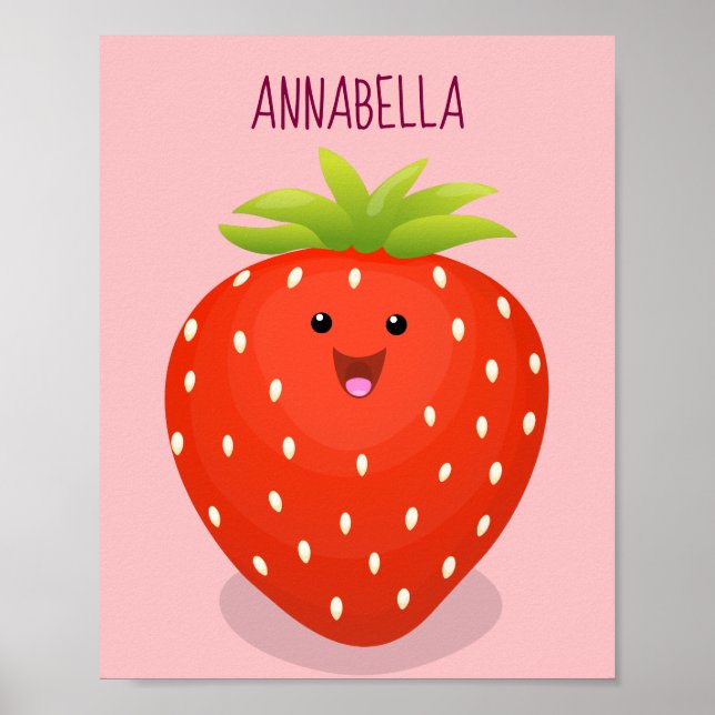 Cute kawaii strawberry cartoon illustration poster (Front)