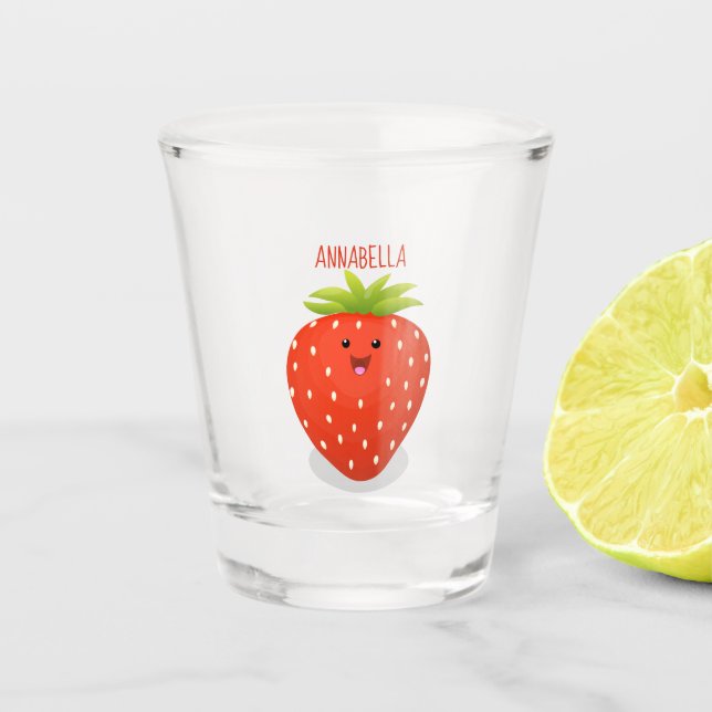 Cute kawaii strawberry cartoon illustration  shot glass (Front)
