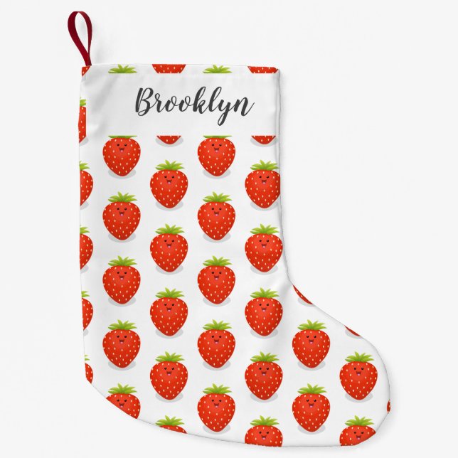 Cute kawaii strawberry cartoon illustration small christmas stocking (Front)
