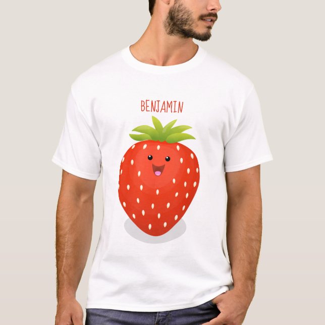 Cute kawaii strawberry cartoon illustration T-Shirt (Front)