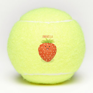 Cute kawaii strawberry cartoon illustration tennis balls