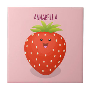 Cute kawaii strawberry cartoon illustration tile