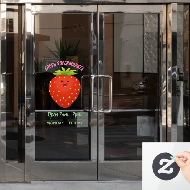 Cute kawaii strawberry cartoon illustration window cling (Office Door)