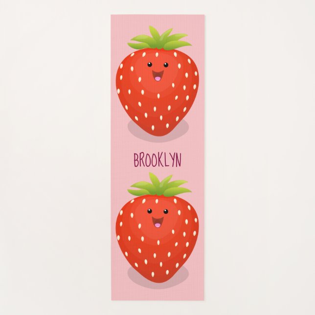 Cute kawaii strawberry cartoon illustration yoga mat (Front)