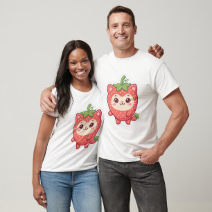 Cute Kawaii Strawberry Cat Adult Graphic T-Shirt