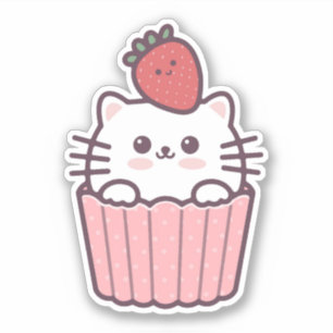 Cute Kawaii Strawberry Cat Cupcake Cartoon