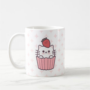 Cute Kawaii Strawberry Cat Cupcake Cartoon Coffee Mug