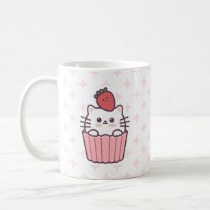 Cute Kawaii Strawberry Cat Cupcake Cartoon Coffee Mug