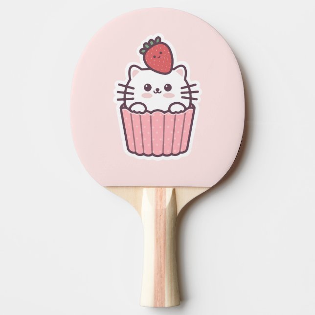 Cute Kawaii Strawberry Cat Cupcake Cartoon Ping Pong Paddle (Front)