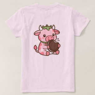 Cute Kawaii Strawberry Cow Pastel Pink T-Shirt