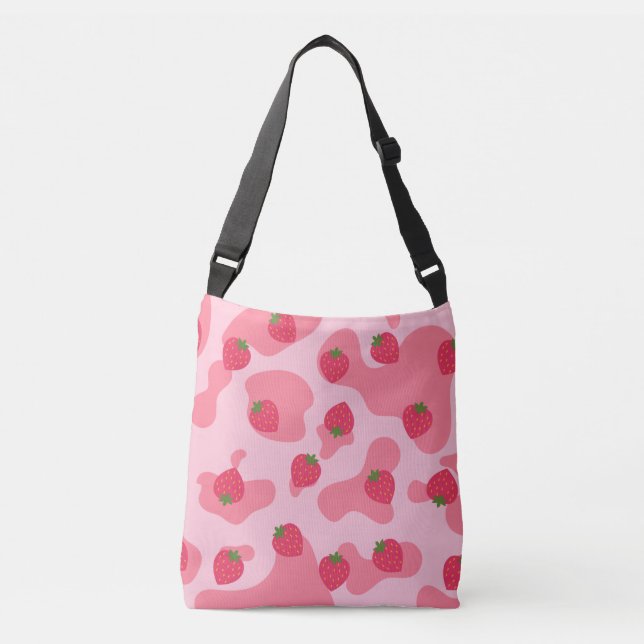 Cute Kawaii Strawberry Cow Pattern Crossbody Bag (Front)