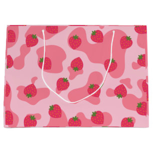 Cute Kawaii Strawberry Cow Pattern Large Gift Bag