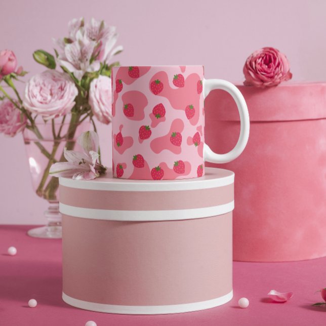 Cute Kawaii Strawberry Cow Pattern Latte Mug (Creator Uploaded)