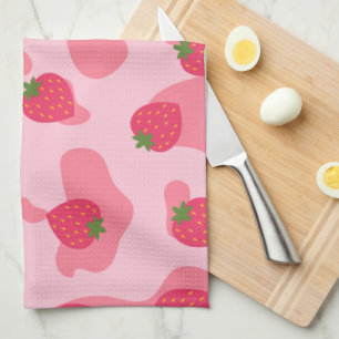 Cute Kawaii Strawberry Cow Pattern Tea Towel