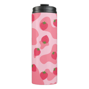 Cute Kawaii Strawberry Cow Pattern Thermal Tumbler