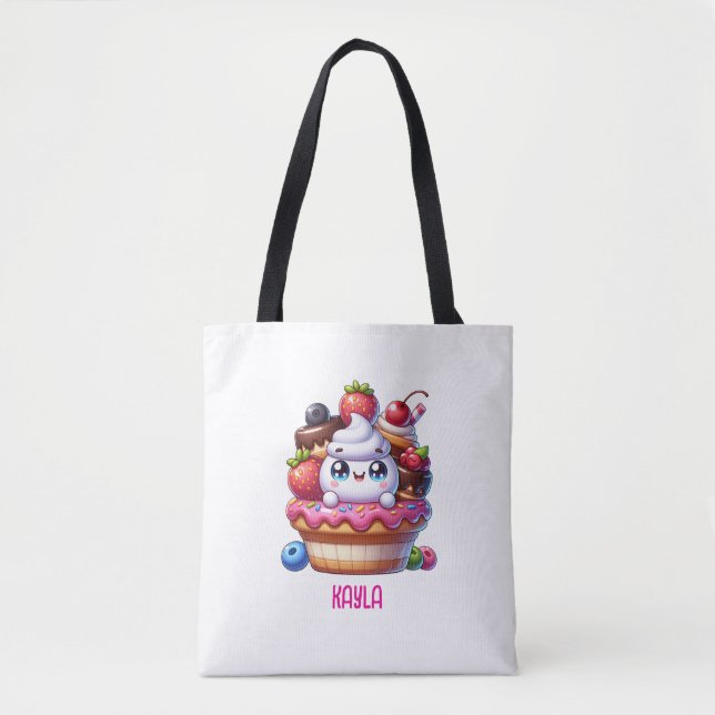 Cute Kawaii Strawberry Cupcake Personalised Tote Bag (Front)
