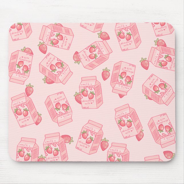 Cute Kawaii Strawberry Milk Cartoon Mouse Pad (Front)