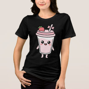 Cute Kawaii Strawberry Milk Cup Smiling Pastel Car Tri-Blend Shirt