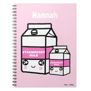Cute Kawaii Strawberry Milk Duo Dairy Drink Pink Notebook
