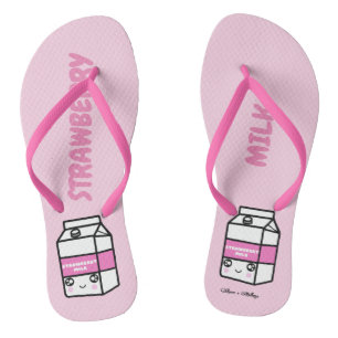 Cute kawaii strawberry milk friends sweet dairy flip flops