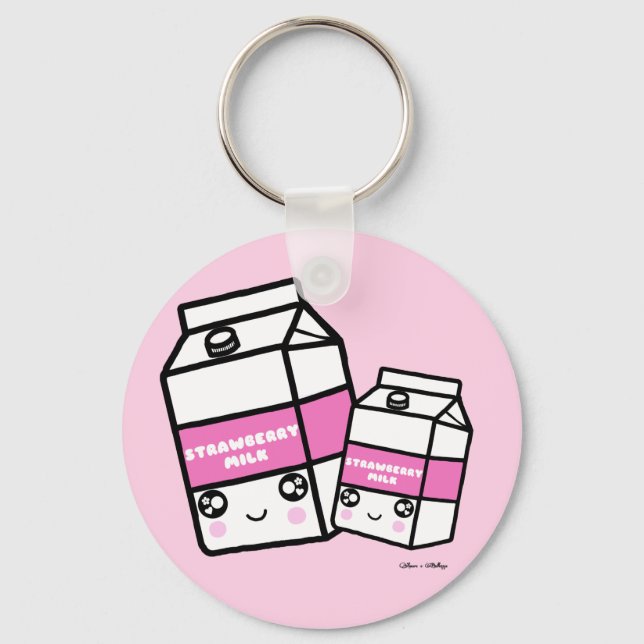 Cute Kawaii Strawberry Milk Sweet Dairy Foodie BFF Key Ring (Front)