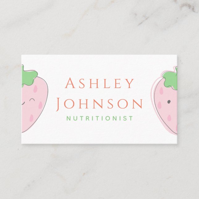 Cute Kawaii Strawberry Nutritionist Dietician Food Business Card (Front)