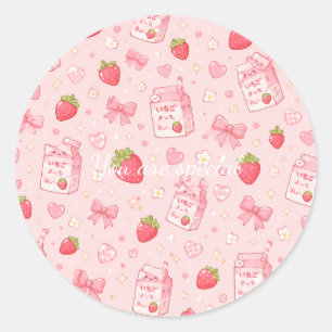 Cute Kawaii Strawberry Pattern Pink Past Classic Round Sticker