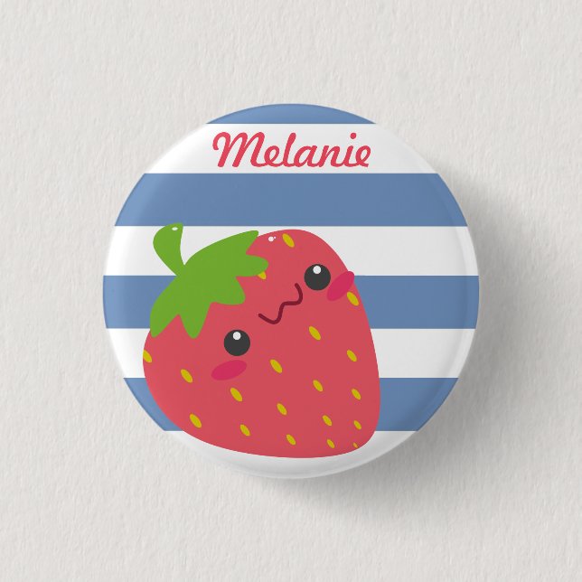 Cute Kawaii Strawberry Striped Personalised 3 Cm Round Badge (Front)