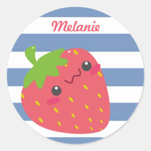 Cute Kawaii Strawberry Striped Personalised Classic Round Sticker
