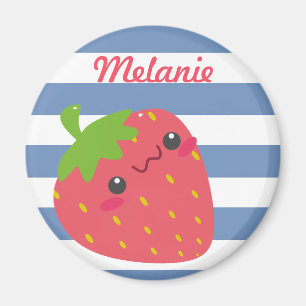 Cute Kawaii Strawberry Striped Personalised Magnet