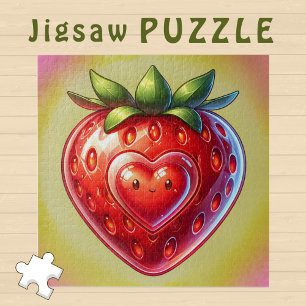 Cute Kawaii Strawberry with a smiling Heart - Jigsaw Puzzle