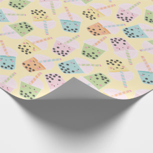 Cute Kawaii Style Bubble Tea on light yellow Wrapping Paper