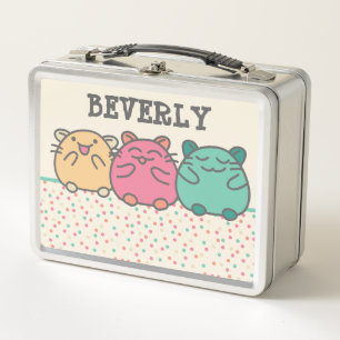 Cute Kawaii Style Cartoon Hamsters Personalised Metal Lunch Box