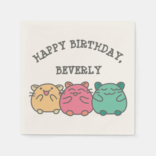 Cute Kawaii Style Cartoon Hamsters Personalised Napkin (Front)